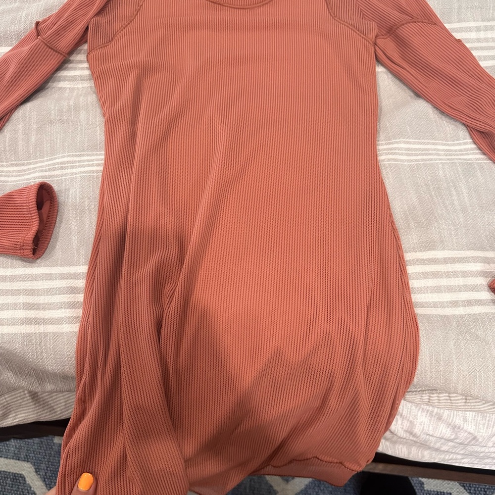 Striped Mesh Synergy Long Sleeve Dress
